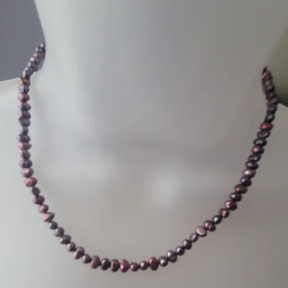 Genuine Purple Pearl Necklace Sterling Silver Clasp - Picture 3 of 14